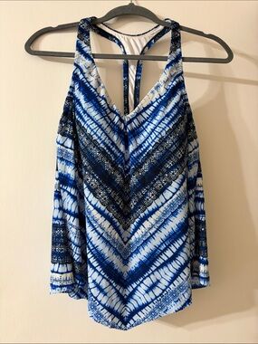 VENUS Blue & White V-Neck Tie-Dye Swim Coverup Tankini